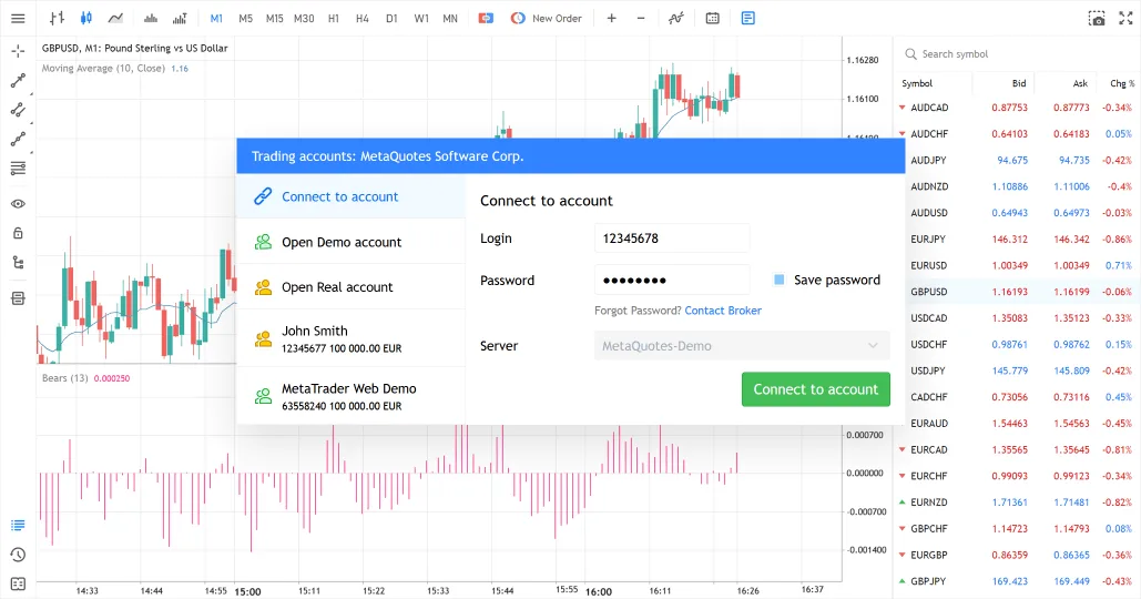 MT5 web trader platform interface
